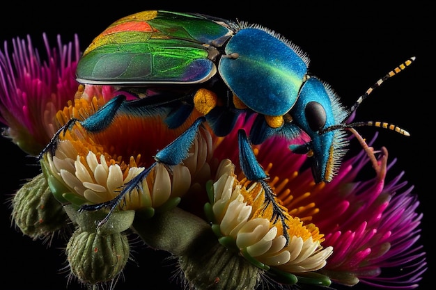 abelha em uma flor colorida.