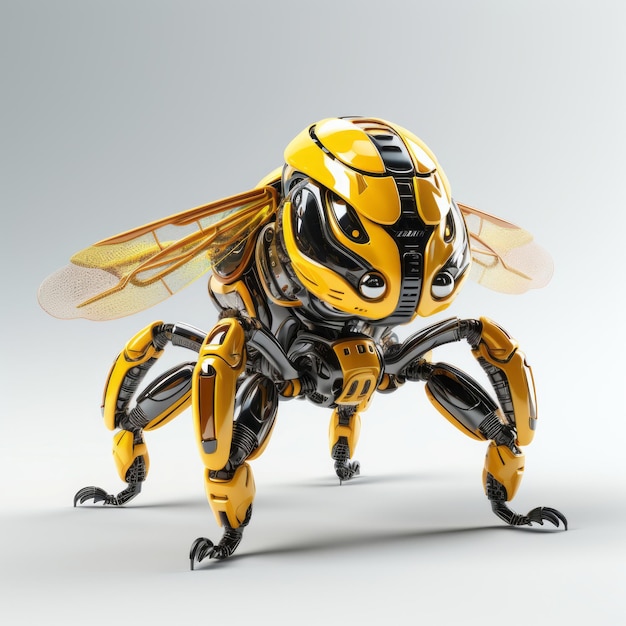 Abelha ou vespa robô inseto robótico isolado sobre fundo branco AI Gerado