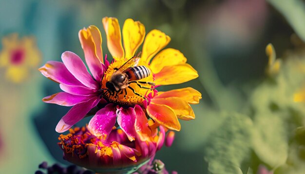 Foto abelha recolhendo mel de flores