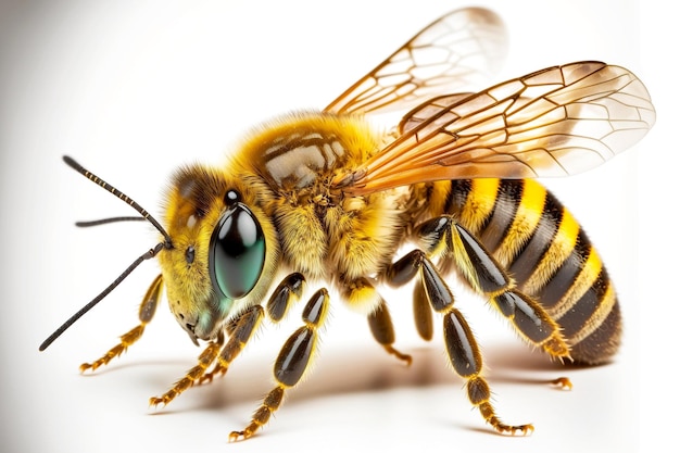 Abelha útil trabalhadora com flor de abelha isolada no fundo branco