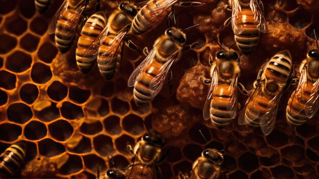 Abelhas em um favo de mel com a palavra abelha nele