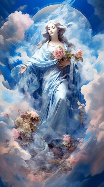 Abençoada Virgem Maria contra o céu azul gerado por IA