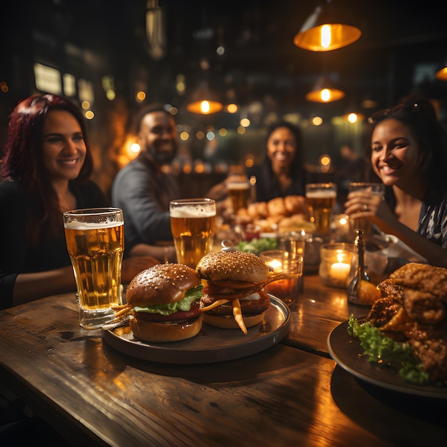 Foto abend der geselligkeit mit freunden und essen