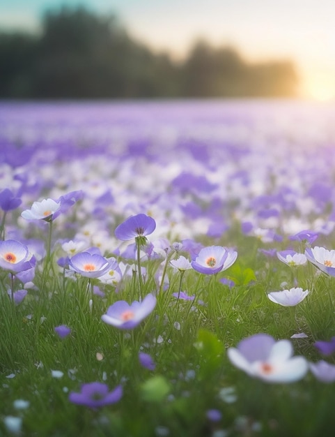 Abendaufnahme von Frühlingsgänseblümchen auf dem Feld