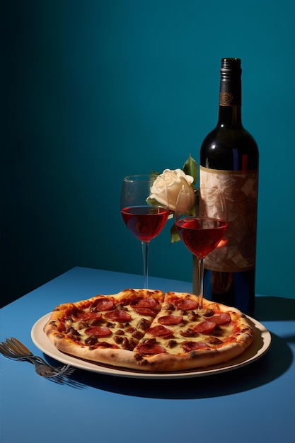 Abendessen Käse Alkohol Pizza Glasflasche Liebesgetränk Snack Essen Wein