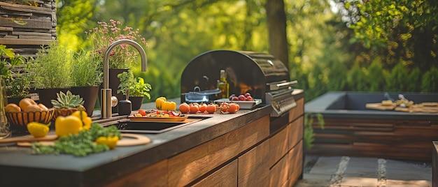 Abendessen vorbereiten in der neu gebauten Küche an einem schönen Sommerabend