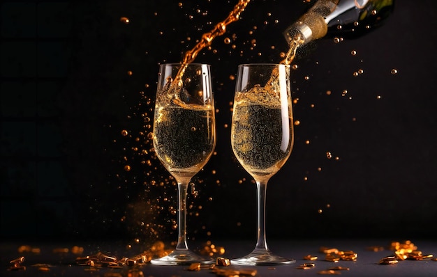 Abends werden zwei Gläser Sekt in einen Toast geblasen