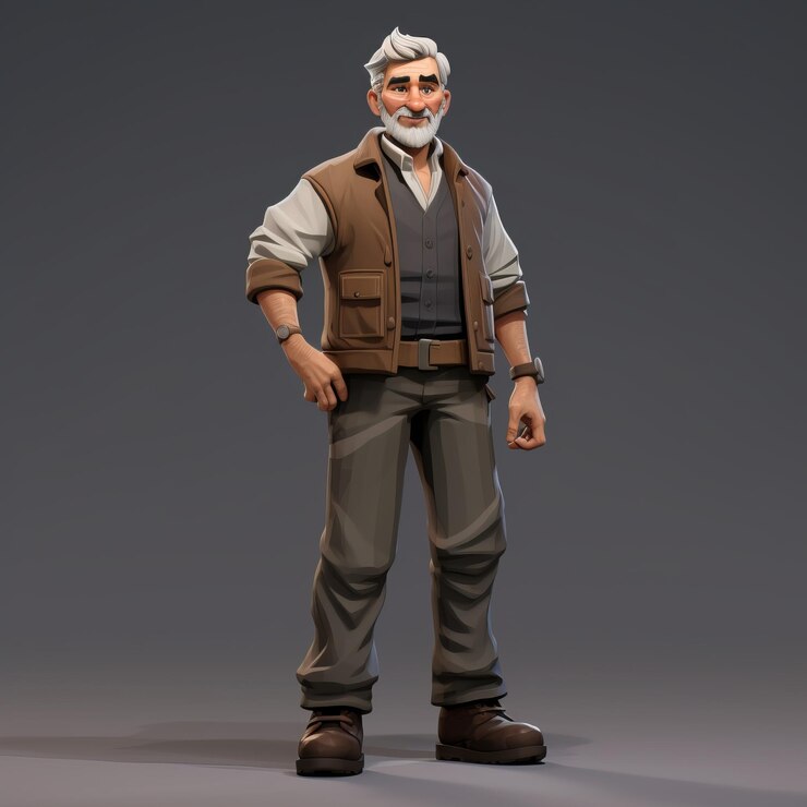 Foto abenteuer-männliche casual-spielfigur auf grauem hintergrund