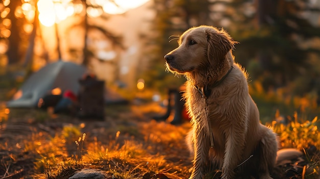 Abenteuerliebliches Labrador Retriever auf einer Campingreise Generative KI