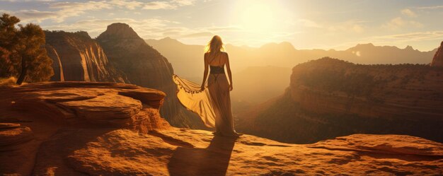 Abenteuerlustige Frau bleibt am Rande einer Klippe im Zion Nationalpark in den USA