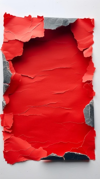 Abertura conceitual Buraco em papel vermelho contra fundo branco Papel de parede móvel vertical
