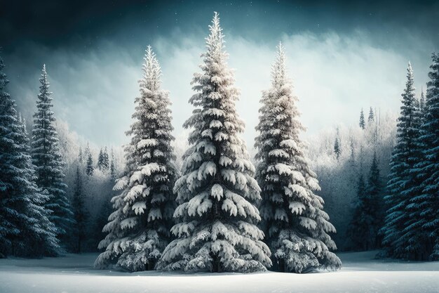 Abetos majestuosos con nevadas frescas en sus ramas