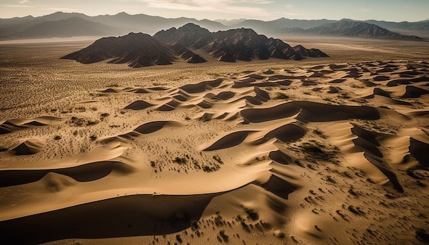 Abgelegene Sanddünen wellen in der trockenen afrikanischen Landschaft bei Sonnenuntergang durch künstliche Intelligenz