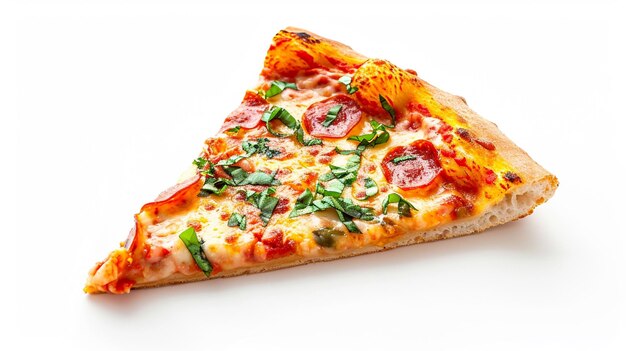Abgeschnittene Pizzascheibe auf weißem Hintergrund Generativ Ai