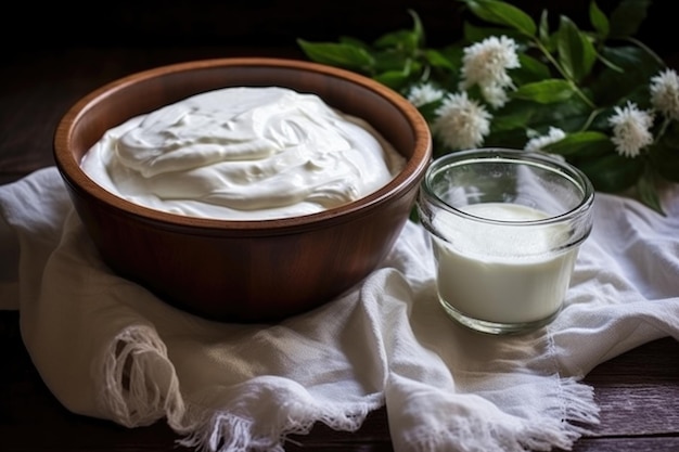 Abgesiebter Joghurt in einem Käsetuch für griechischen Joghurt