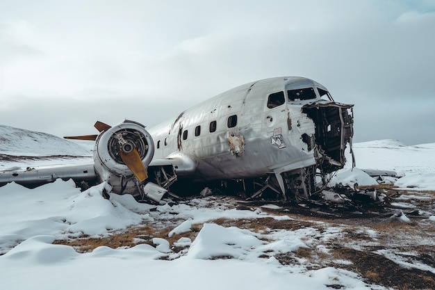 Abgestürztes Flugzeug im Schnee Island Generative KI