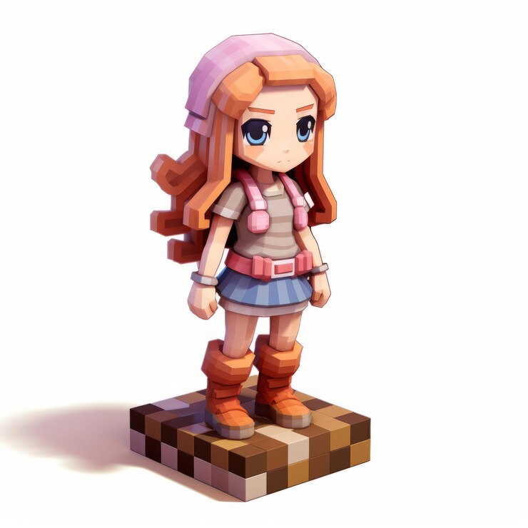 Foto abigail 3d 8 bit pixel desenho animado em vestido rosa