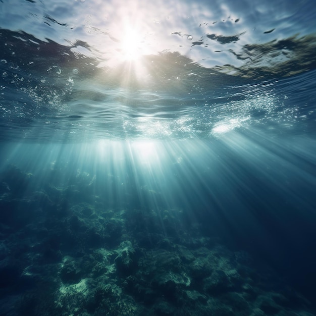 Foto abismo de aguas profundas con la luz azul del sol