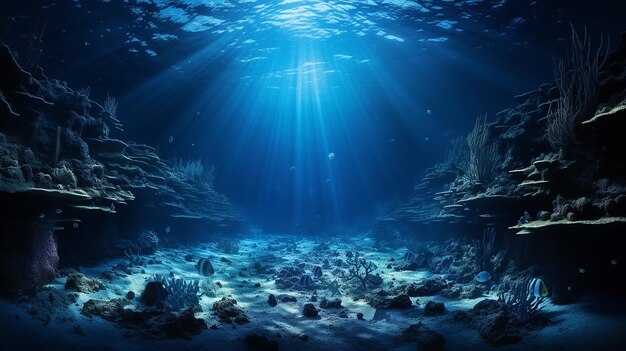 Foto abismo azul profundo iluminado pela luz solar beleza subaquática