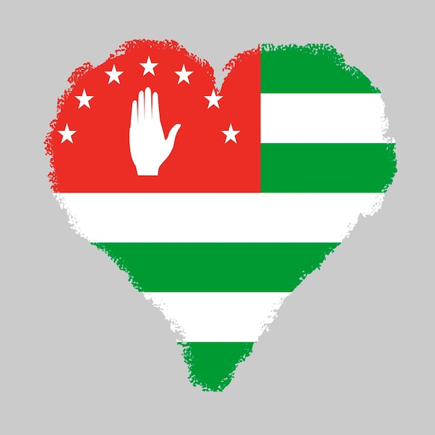 Abjasia bandera colorida en forma de corazón con estilo de trazo de pincel aislado sobre fondo gris