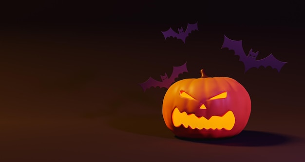 Abóbora assustadora de Halloween com morcegos no estúdio marrom