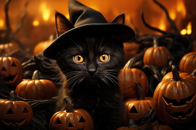 Abóbora com um gato de bruxa nela Imagem para o Halloween versão 1