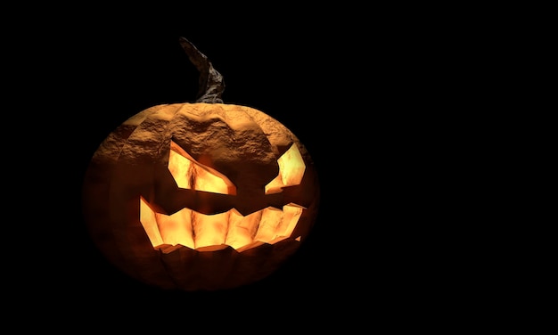 Foto abóbora de halloween com cara feliz em fundo escuro