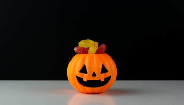 Abóbora de halloween com doces