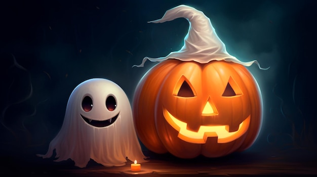 abóbora de halloween com fantasma e fantasma