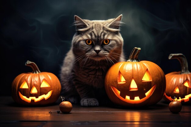 abóbora de halloween com gato