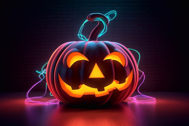 Abóbora de Halloween com luzes neon Decoração de Halloween