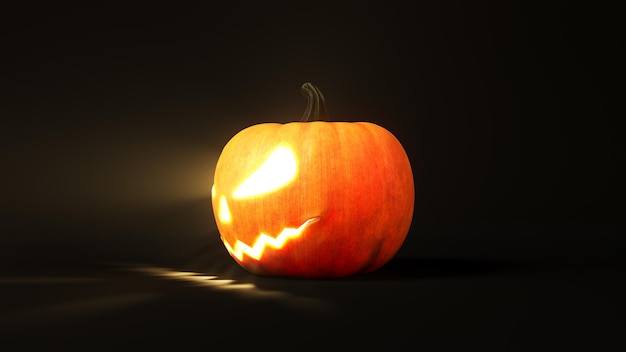 Abóbora de Halloween com olhos brilhantes. Ilustração 3D, adequada para temas de halloween.