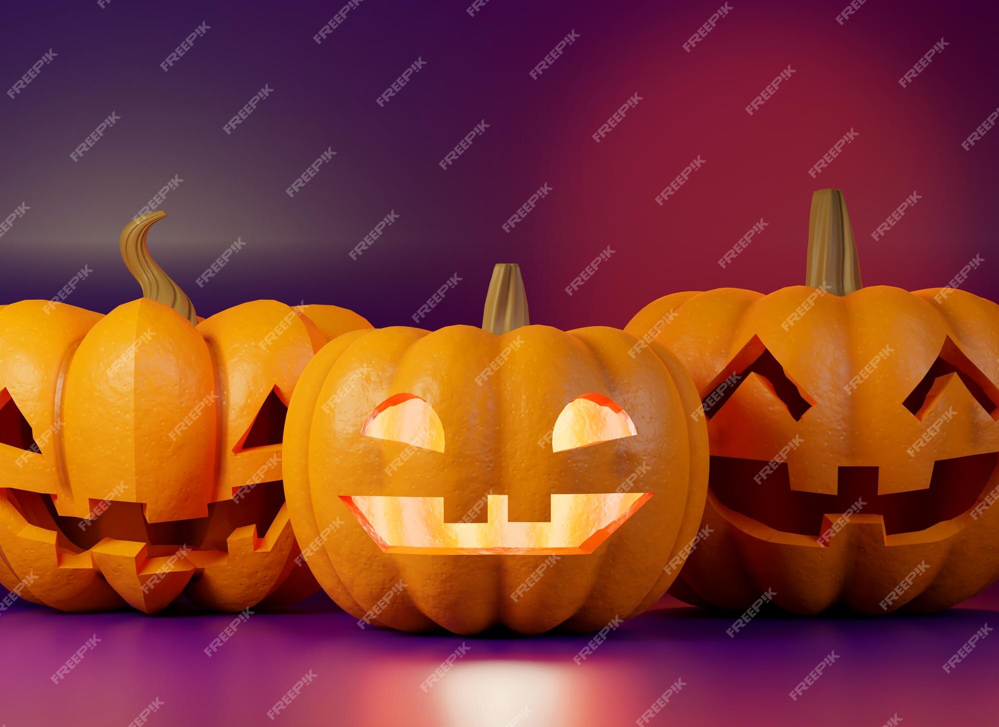 Abóbora De Halloween Com Cara Assustadora 3d Render Imagem