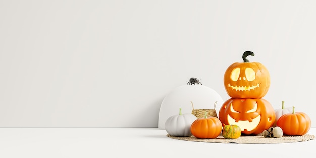 Abóbora de Halloween com um rosto assustador em uma renderização em background3d branco