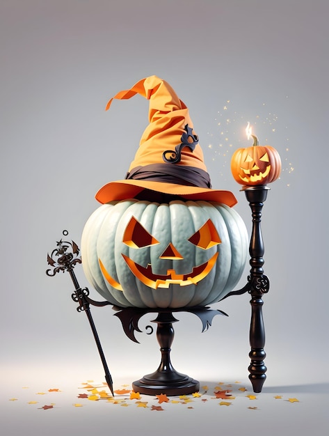 Abóbora de Halloween com varinha mágica