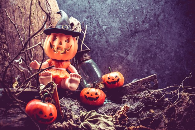 Abóbora de Halloween, doce ou travessura na temporada de outono