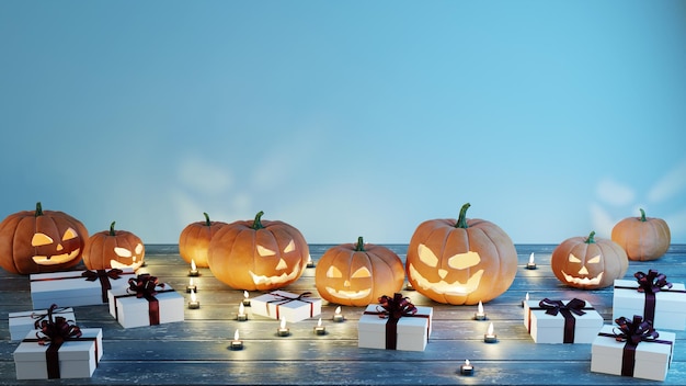 Abóbora de Halloween e caixas de presente renderização em 3d