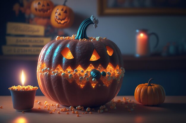 Abóbora de Halloween e deliciosos doces