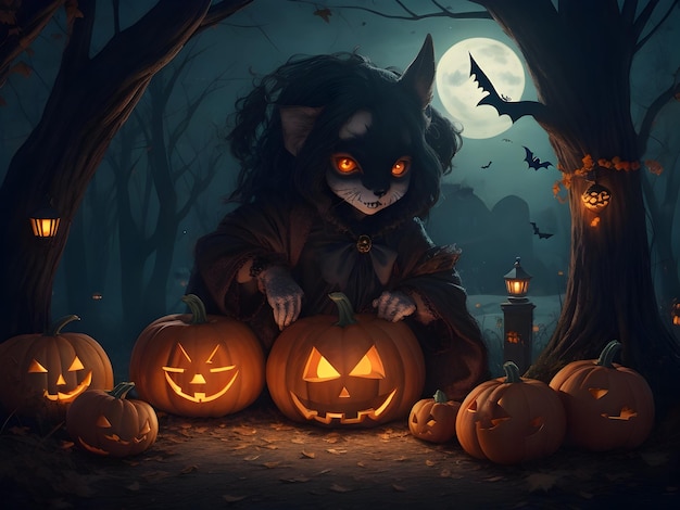 Abóbora de Halloween e fundo de morcego