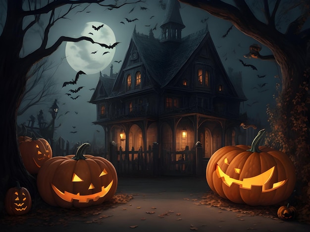 Abóbora de Halloween e fundo de morcego