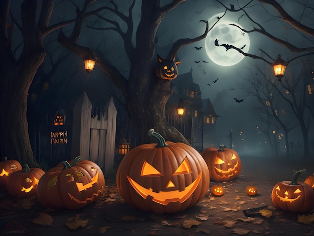 Abóbora de Halloween e fundo de morcego