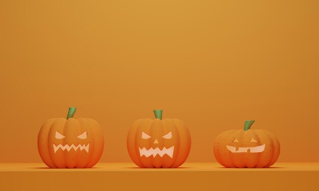 Abóbora de Halloween em fundo laranja Ilustração de renderização 3D