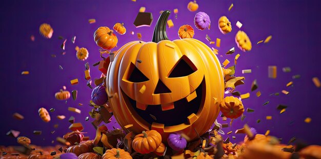 Abóbora de Halloween em fundo roxo Festa sazonal IA generativa