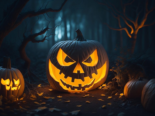 Abóbora de Halloween ilustração 3d fundo assustador de halloween