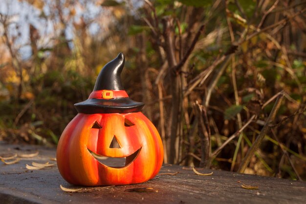 Foto abóbora de halloween na floresta de outono foto de humor da temporada de outono