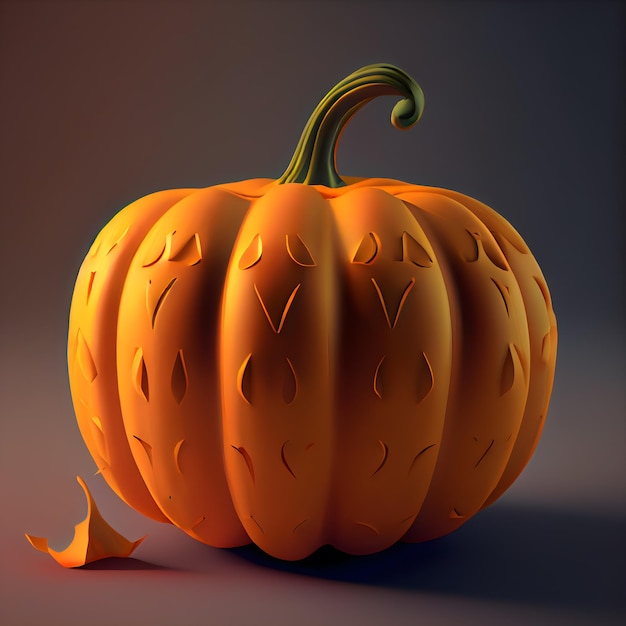 Abóbora em uma ilustração de renderização 3D de fundo escuro