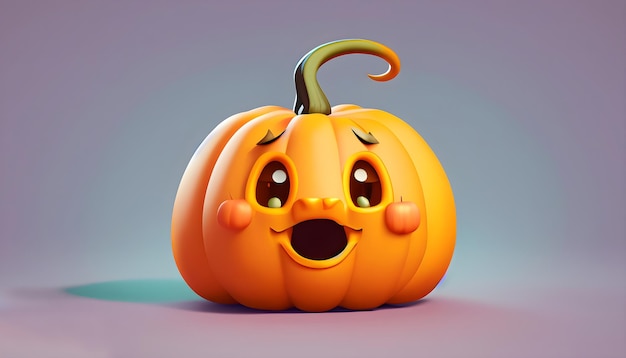 Abóbora feliz dos desenhos animados com um rosto alegre Ilustração de um conceito de Halloween vegetal laranja bonito