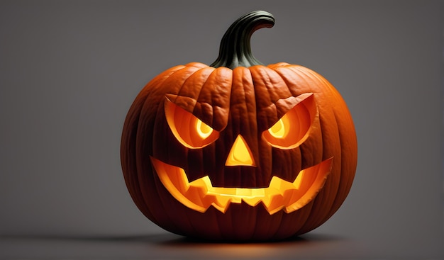 Abóbora jack o lantern esculpida de Halloween isolada em fundo cinza escuro Ai Generative