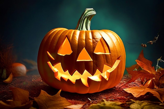 abóbora malvada jackolantern Halloween sorriso assustador com fundo