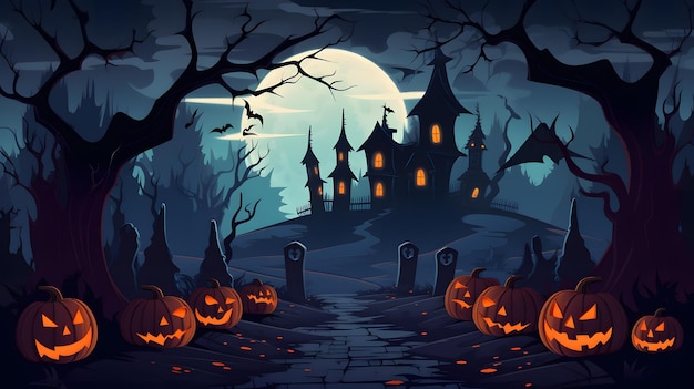 Abóboras assustadoras de monstros da noite de Halloween e ilustrações místicas UHD